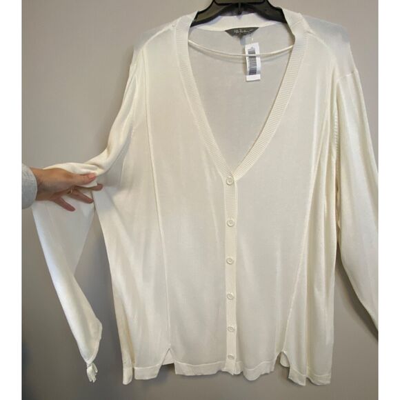 Ulla Popken Ivory Cardigan Sweater Women Plus Size 28/30 V Neck Button Front - Picture 3 of 13